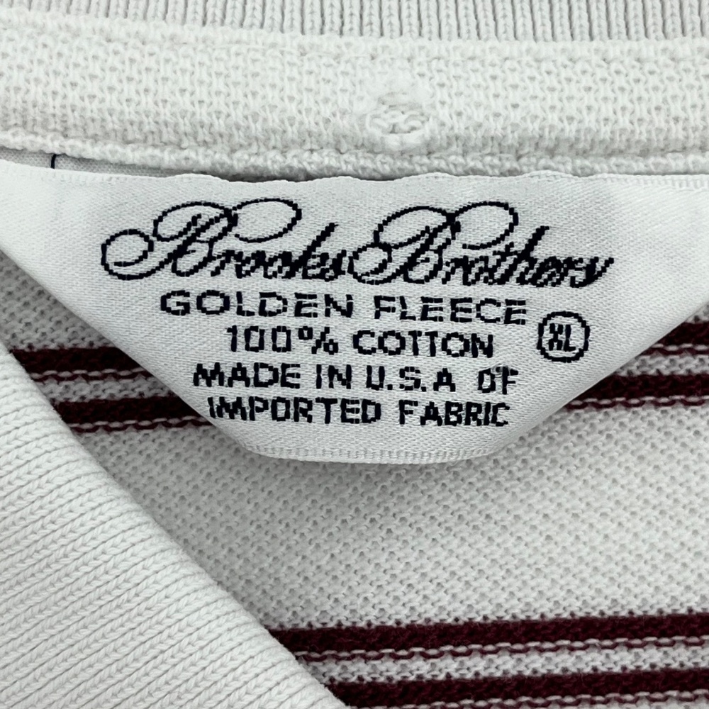 Brooks Brothers Mens X-Large Polo Shirt White Red Striped Fleece Short Sleeve - Picture 3 of 8